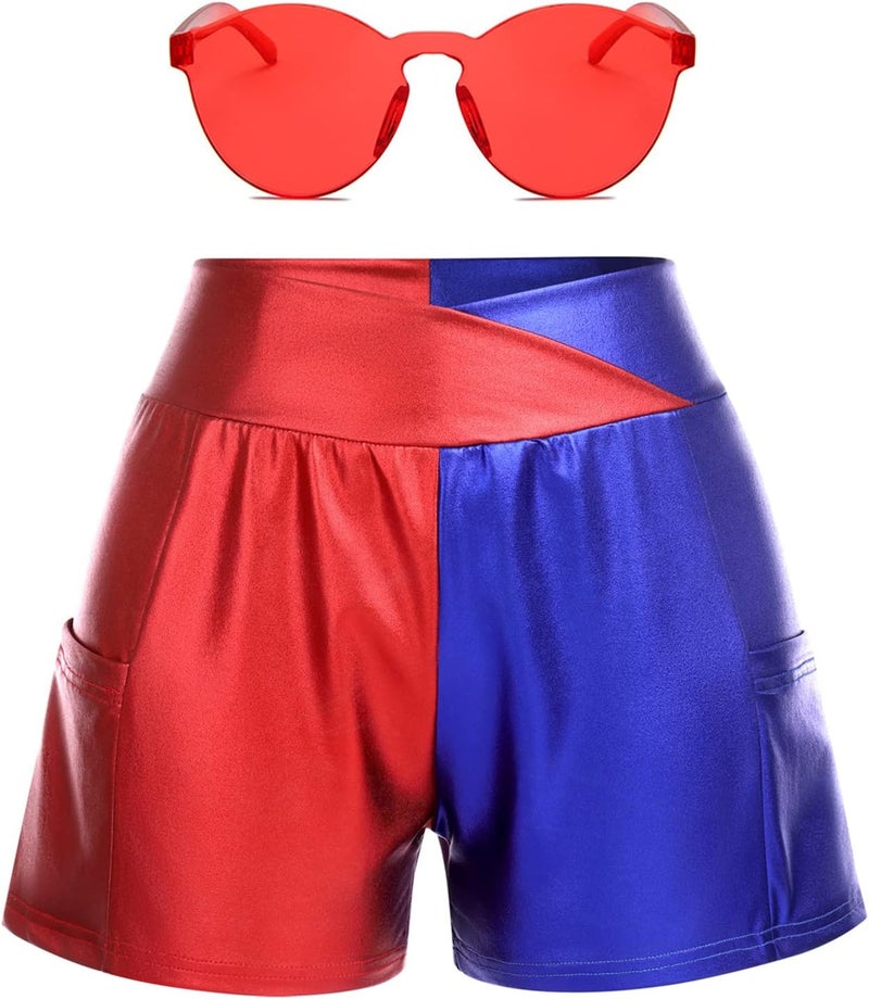 ABAFIP Women Metallic Shiny Shorts Sparkly Hot Dance Bottoms Short Pants Rave Music Festival Outfits with Sunglasses - Image 2